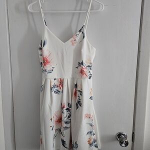 Monteau White Dress with Pink and Blue Floral Pattern